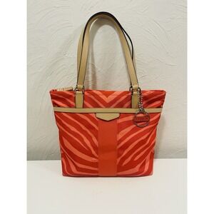 COACH Orange Tan Canvas Zebra Print Tote Bag F23283 MSRP $268